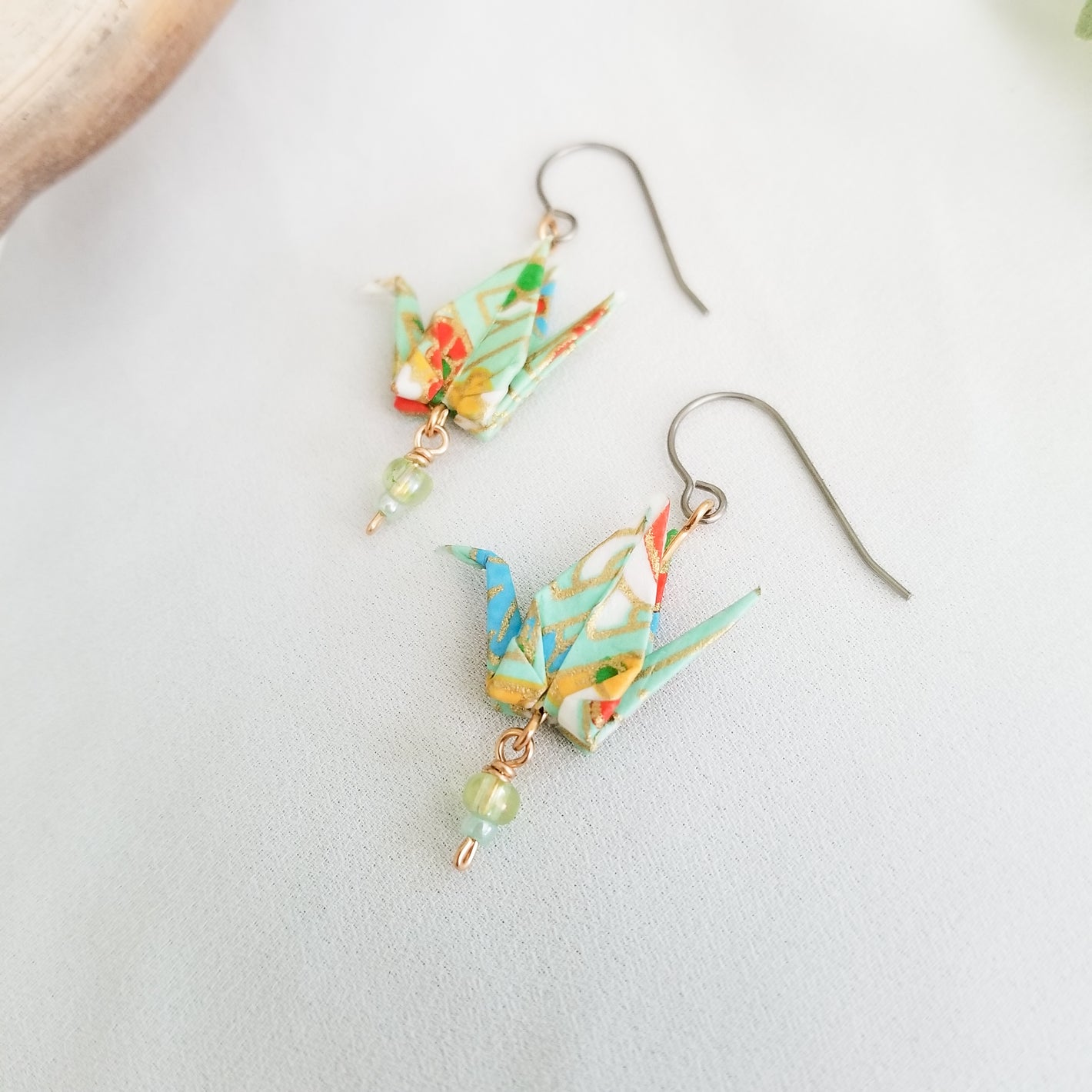 Origami Crane Earrings Seafoam Color