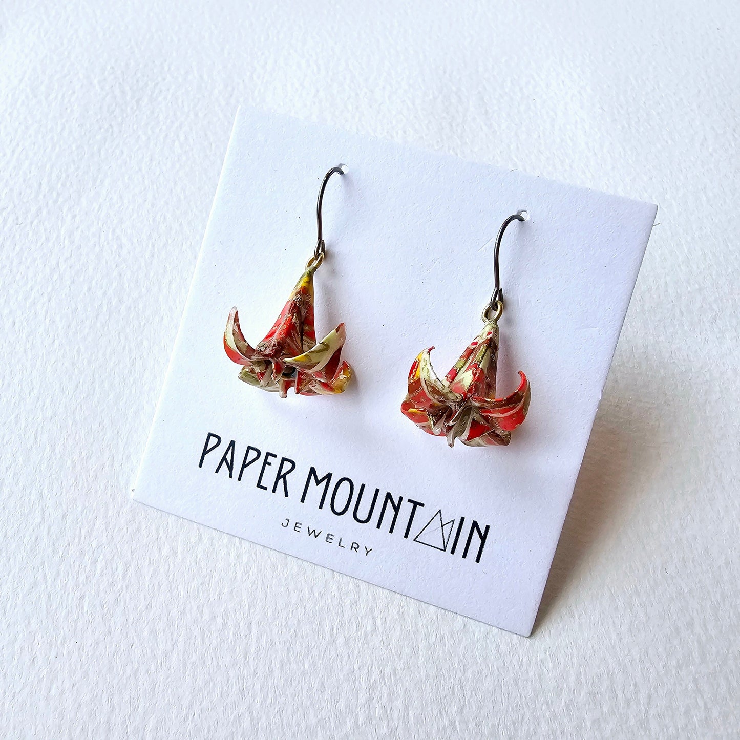 Origami Lily Earrings | Red Orange