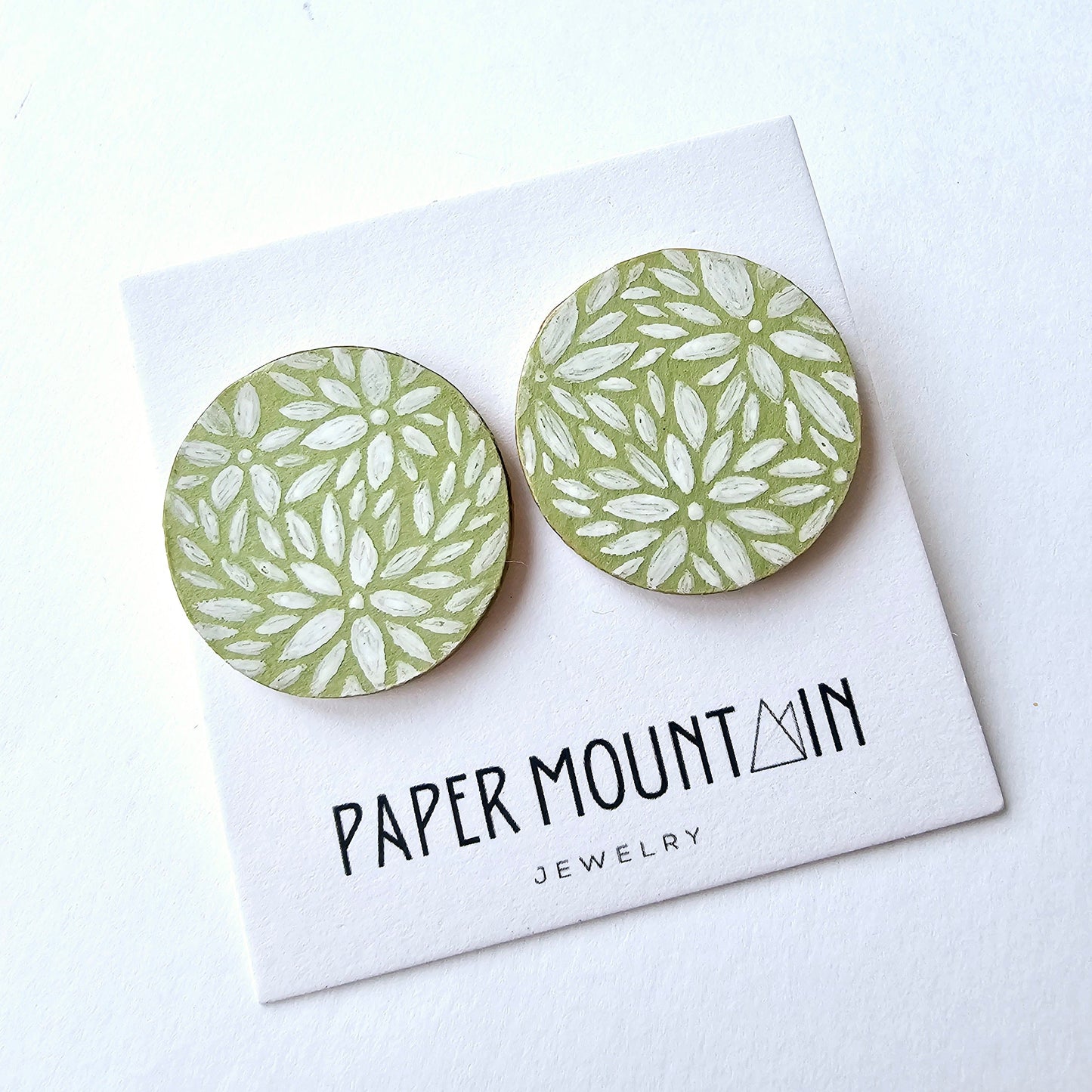 Painted Flower Studs | Light Green | Large