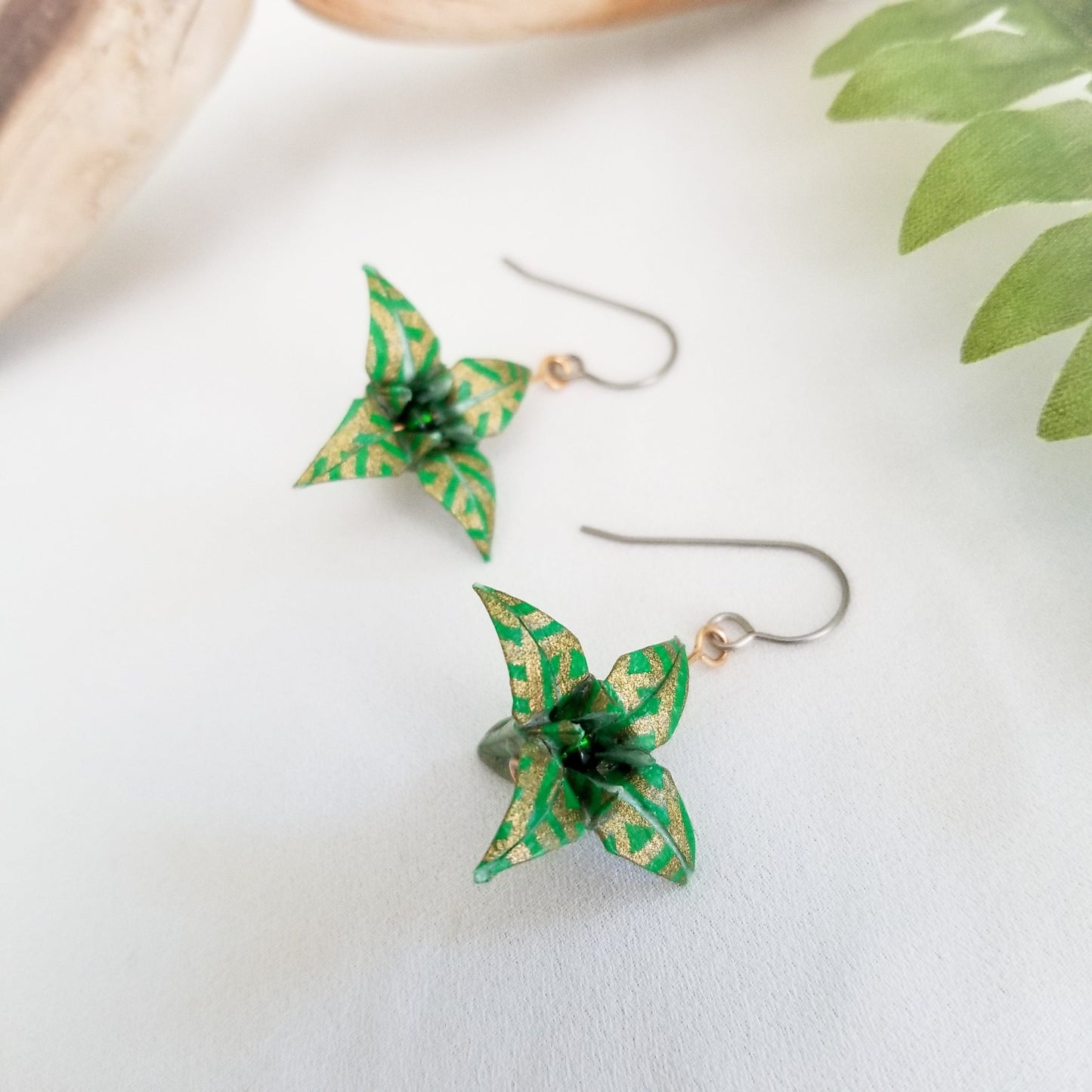Lily Earrings | Gold & Green | Made to Order