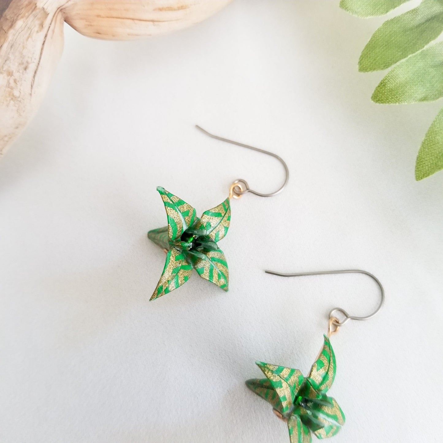 Lily Earrings | Gold & Green | Made to Order